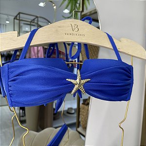 Top com bojo quadrado alças removíveis com acessório estrela Glow azul royal 106
