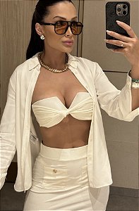 Top nó com bojo quadrado alças removíveis Tecido Capri Off White 106