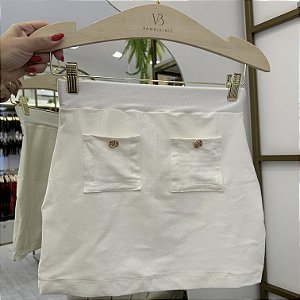 Saia bolsinho com botão tecido Capri off White ( valor somente da saia )