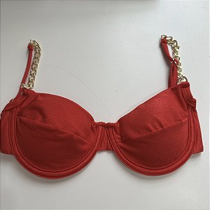 Meia Taça com Bojo Maleável, Aro e Correntes alça tecido Capri Vermelho 093 (CALCINHA NÃO INCLUSO)