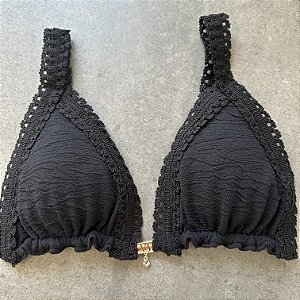 Cortininha com bojo removível 004 Carmel preto com detalhes em Renda(CALCINHA NÃO INCLUSO)