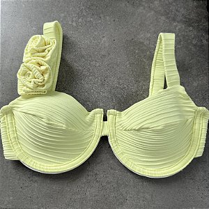 Meia Taça com Bojo Maleável, Aro e flores alça 093 tecido sunshine amarelo (CALCINHA NÃO INCLUSO)
