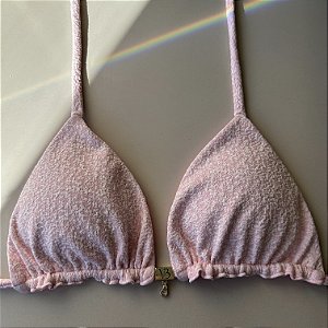 Cortininha 004 com Bojo Maleável tecido Algodão doce morango (CALCINHA NÃO INCLUSO)