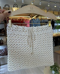 Saia off white trama aberta crochê