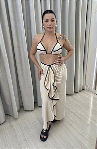 Saia Ipanema off white com viés preto