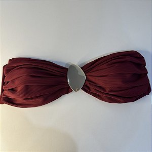 Top tomara caia com alcinha opcional com acessório banhado ouro orgânico Capadócia bordo (valor somente do top)
