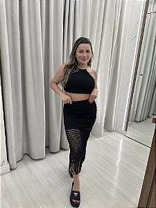 Conjunto Milão preto saia e croped ( tamanho único)