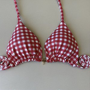 Cortininha 004 com Bojo Maleável Estampa xadrez vermelho (CALCINHA NÃO INCLUSO)