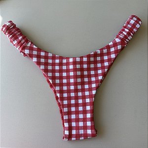 Calcinha 013 fru-fru largo fio duplo xadrez vermelho (BUSTO NÃO INCLUSO)