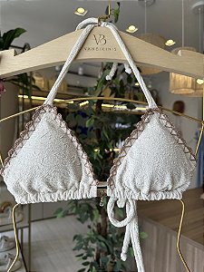 Cortininha com Bojo Removível Maragogi crochê handmade 014 ( CALCINHA NÃO INCLUSO)