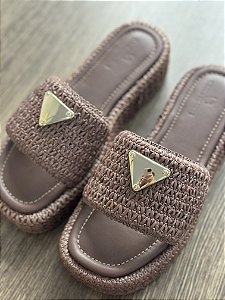 Sandália Flat Ráfia Marrom