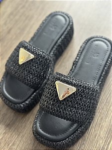 Sandália Flat Ráfia Preta