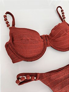 Meia Taça com Bojo Maleável, Aro e miçangas 093 miçangas Rivieira Terracota (CALCINHA NÃO INCLUSO)