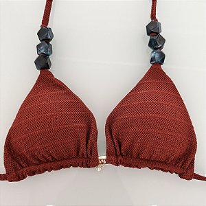 Cortininha 004 com Bojo Maleável Rivieira Terracota com pedras verdes (CALCINHA NÃO INCLUSO)