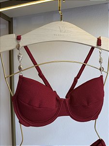 Meia Taça com Bojo Maleável, Aro e acessórios alças 093 Tulum vermelho (CALCINHA NÃO INCLUSO)