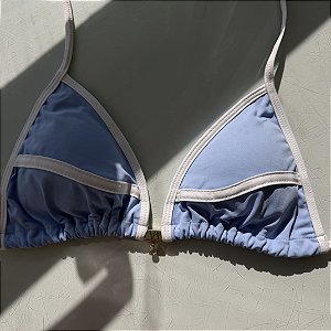 Cortininha 018 com bojo removível Ipanema azul candy viés e detalhes branco (calcinha não inclusa)