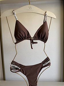 Calcinha 005 cintura média com bordado pérola fio duplo Amalfi marrom (BUSTO NÃO INCLUSO)