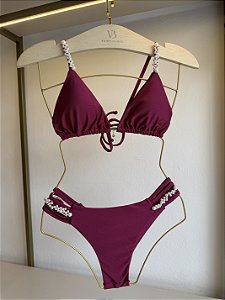 Top cortininha com bojo removível 004 com bordado pérolas Amalfi marsala (CALCINHA NÃO INCLUSO)