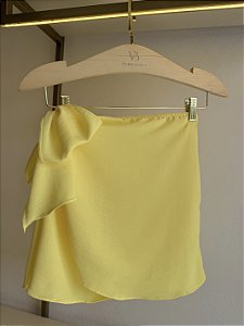 Saia transpassada com amarrações frente crepe dior amarela ( valor somente da saia )