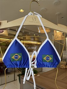 Cortininha 018 com Bojo Maleável com azul com branco Brasil Core (CALCINHA NÃO INCLUSO)