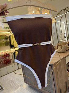 Maiô Bora Bora Glow marrom com recortes off e cinto