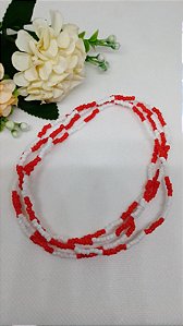 Guia de Miçanguinha Bicolor Branco c/ Vermelho 45cm