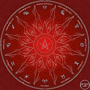 Toalha Tecido Jogo Baralho  Mandala Astrológica Vermelho Queimado 70 x 70 cm
