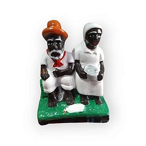 Casal de Preto Velho em Gesso 8,5cm Umbanda