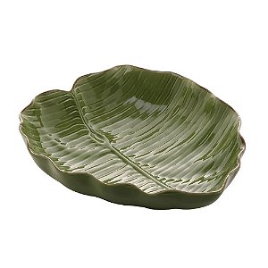 PETISQUEIRA / PRATO FOLHA  DE CERÂMICA NATIVA VERDE