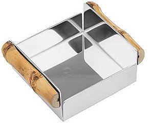 PORTA ADOÇANTE EM PRATA COM BAMBU NATURAL