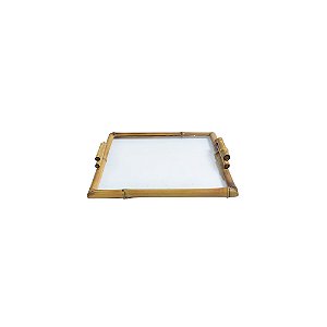 BANDEJA ANTONELLA QUADRADA BAMBU E VIDRO COM ALÇA - M