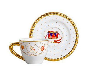 CONJ. 6 XÍCARA CAFÉ C/ PIRES NATAL TOYS CHRISTMAS C/ OURO