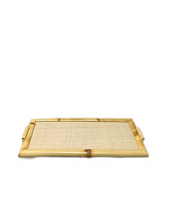BANDEJA BALI DE BAMBU E PALHA NATURAL COM VIDRO - P