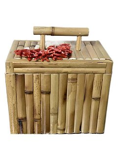 BALDE DE GELO EM BAMBU NATURAL COM CORAL VERMELHO