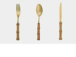 FAQUEIRO DE MESA DOURADO - 18 PÇS - BAMBU NATURAL