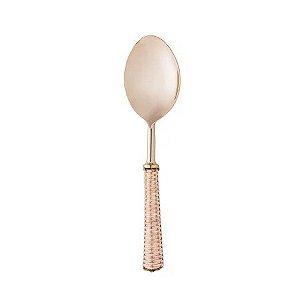 COLHER AÇO INOX DOURADO PARA SERVIR COM CABO RATTAN