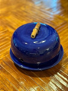 QUEIJEIRA / PORTA QUEIJO CERÂMICA AZUL - BAMBU (LINHA CAFÉ)