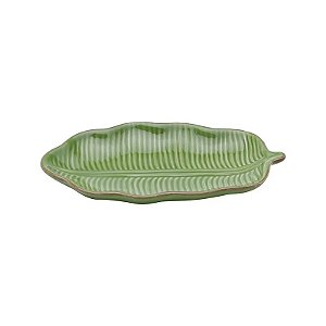PRATO DE CERÂMICA FOLHA BANANA NATIVA VERDE