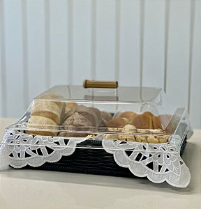 CESTA / PORTA PÃES TRANCOSO M COM TAMPA - VIME AZUL MARINHO