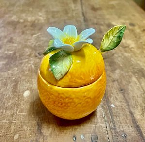 AÇUCAREIRO / PORTA GELÉIA LARANJA COM COLHER