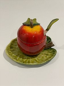 AÇUCAREIRO / PORTA GELÉIA MAÇÃ COM COLHER