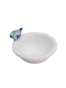 BOWL / TIGELA DE CERÂMICA BRANCA COM PÁSSARO AZUL