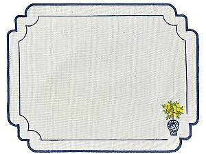 JOGO AMERICANO RETANGULAR BORDADO AZUL COM LEMON