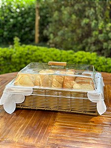 CESTA / PORTA PÃES TRANCOSO G COM TAMPA - VIME CARAMELO