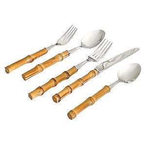 FAQUEIRO COM 5 PEÇAS DE INOX E BAMBU NATURAL