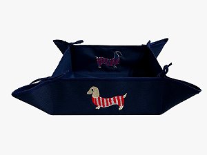 PANNIER / CESTA DE PÃES AZUL MARINHO BORDADO HOT DOG ( LINHA HAMBÚRGUER)