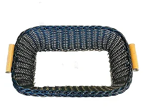 CESTA TRANCOSO RETANGULAR G COM ALÇA DE BAMBU - AZUL MARINHO