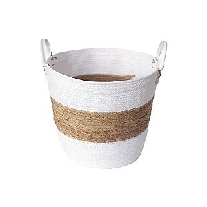 CESTO DE FIBRA NATURAL BRANCO COM ALÇA - G