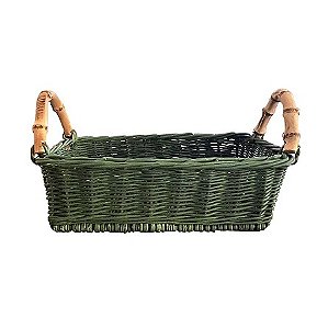 CESTA DE PÃO EM VIME VERDE COM ALÇA DE BAMBU - M (LINHA CAFÉ)