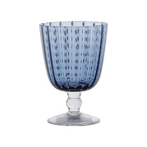 TAÇA DE VIDRO AZUL ARDÓSIA COM PESPONTOS BRANCOS